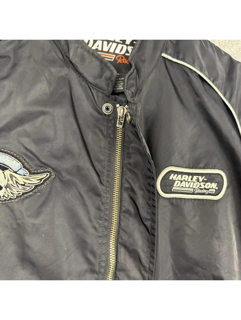 Harley Davidson Racing Men’s Full Zip Snap Jacket Liner Black Orange Large 637